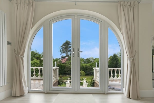 curved top pvcu white french doors